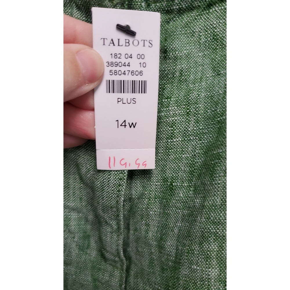Talbots Wide Crop Patch Pocket Washed Linen Pants Olive Grove/White 14WPlus - Picture 5 of 5
